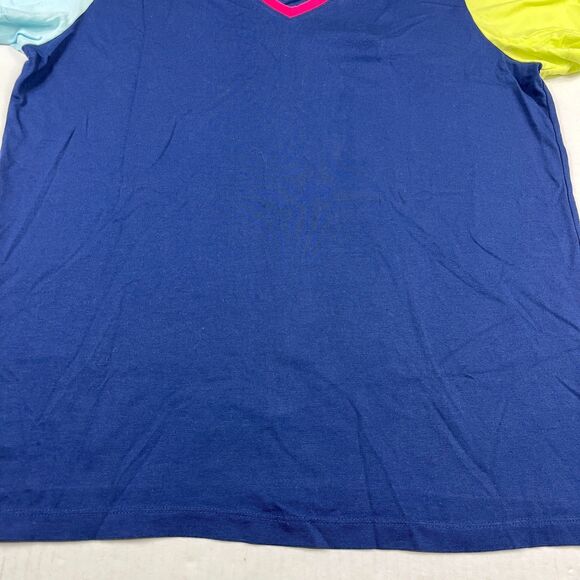 Lands End Womens Colorblock V-Neck Tee Medium Casual Soft Cotton Short Sleeve - Picture 2 of 9